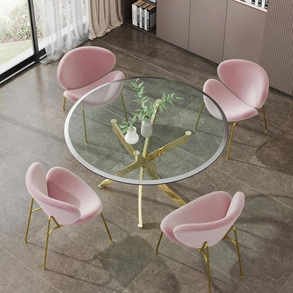 36'' Round Glass Dining Table for 2-4, Round Dining Room Table with X-Shape Metal Legs for Kitchen Living Room, Glass and Gold Kitchen Table for 4