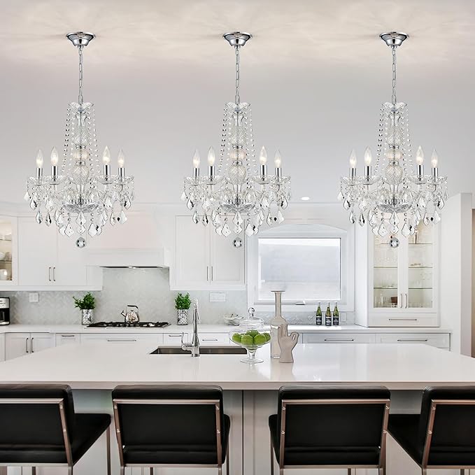 WUZUPS 5-Light Crystal Candle Chandelier Pendant Ceiling Light Modern Lighting Fixture for Bedroom Hallway Bar Kitchen Bathroom, H 25" W 20", E12 Base, Chrome