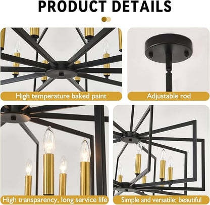 Farmhouse Chandeliers for Dining Room,8-Light Modern Geometric Metal Hanging Industria,Suitable for Restaurants, Living Rooms, Villas