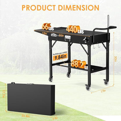Leteuke Grill Cart for Blackstone Griddle, Portable Outdoor Grill Table, Foldable Cart Table with Wheels for Ninja, Griddle Stand Fit 17 Inch Or 22 Inch, BBQ Prep Tables with Seasoning Tray