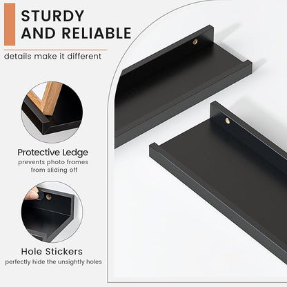 FLYJOE Floating Picture Ledge Shelves for Wall Set of 4, 24 Inch Wall Shelves with Lip Long Large Nursery Book Shelf for Toys Storage Kids Bookshelf Wall Mounted Living Room Bedroom Decor Frames