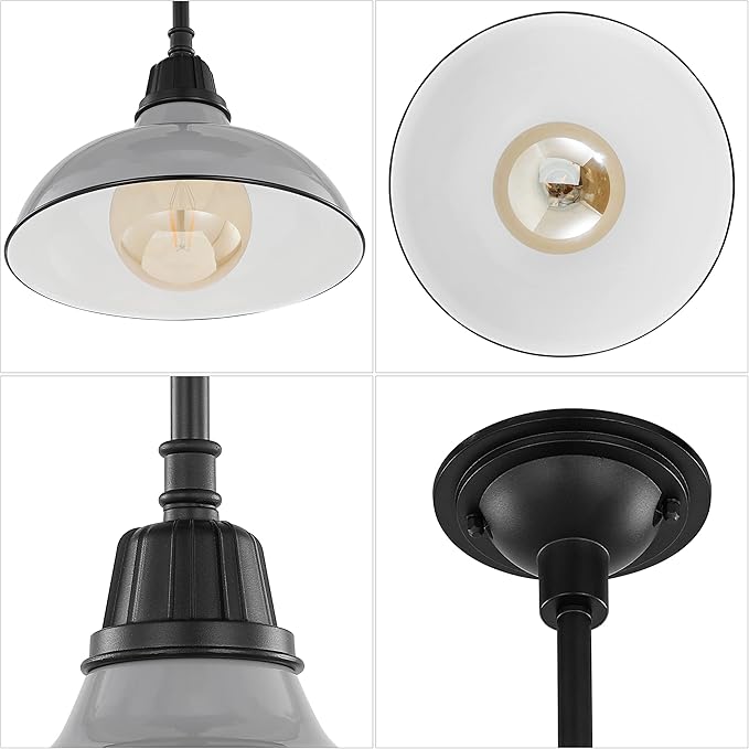 JONATHAN Y 12.25" Gray/Black 1-Light Farmhouse Indoor/Outdoor LED Pendant Iron Hanging Light, and Black Metal Shade, Rustic Ceiling Lamp for Kitchen Island, LED Bulb Included (JYL7611D)