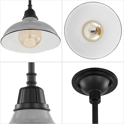 JONATHAN Y 12.25" Gray/Black 1-Light Farmhouse Indoor/Outdoor LED Pendant Iron Hanging Light, and Black Metal Shade, Rustic Ceiling Lamp for Kitchen Island, LED Bulb Included (JYL7611D)