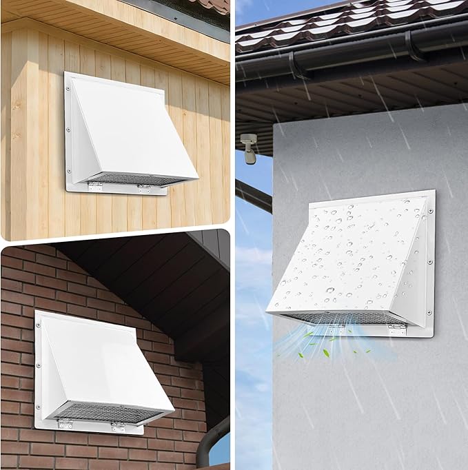 6 Inch Hooded Wall Vent Cover with Screen and Damper Galvanized Steel for Kitchen Range Hood Dryer Bathroom Exhaust, White