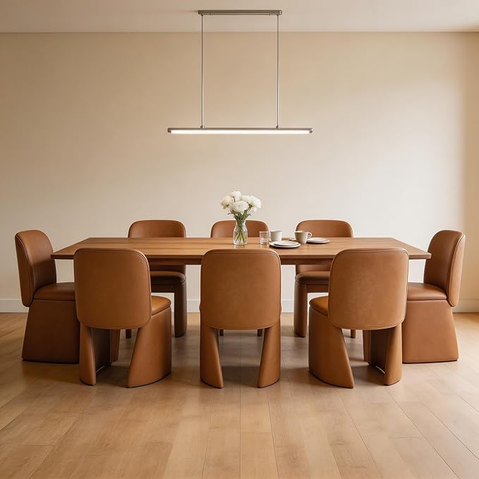 Hyfirm Modern Upholstered Dining Chairs Set of 8, Faux Leather Accent Side Dining Chairs Armless Kitchen Chairs with Curved Back Parsons Chairs for Kitchen Dining Room Living Room, Brown