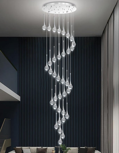 36 Light Modern Glam Crystal Chandelier for High Ceiling LED Dimmable Ceiling Pendant Light Staircase Foyer Enterway Living Room Chandelier Lighting Antique Silver
