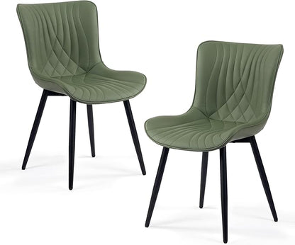Kidol & Shellder Dining Chairs Set of 2, Mid Century Modern Kitchen Chairs with Black Metel Legs, PU Leather Upholstered Side Chair for Dining Room, Living Room, Lounge, Restaurant, Bean Green