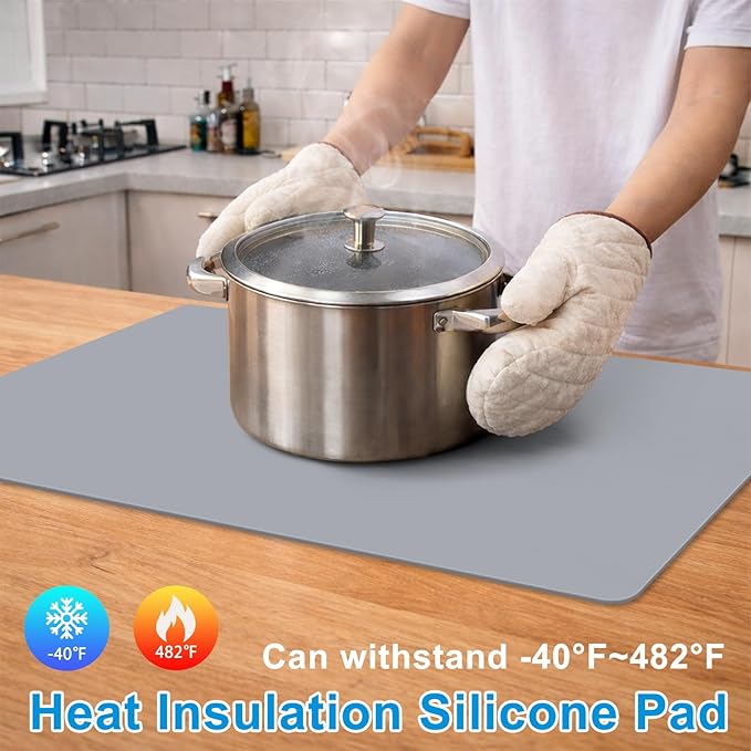AECHY Silicone Mats for Kitchen Counter 27.5 x 16.5 Inch, 2mm Thick – Multipurpose Silicone Mat Thick Heat Resistant Mat Shipped Rolled Up Kitchen Counter Mat Nonslip Silicone Mats, Dark Gray