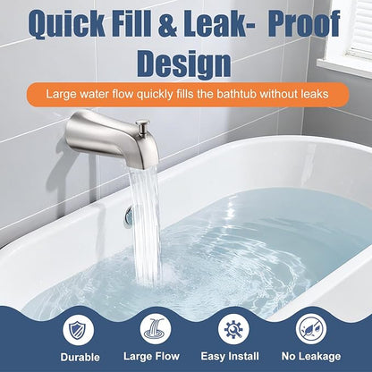 Universal Bathtub Tub Spout with Diverter, Fits 1/2" Slip-Fit Copper Pipe Connection, Pull Down Bathtub Faucet Spout Replacement, Easy Installation (Brushed Nickel)