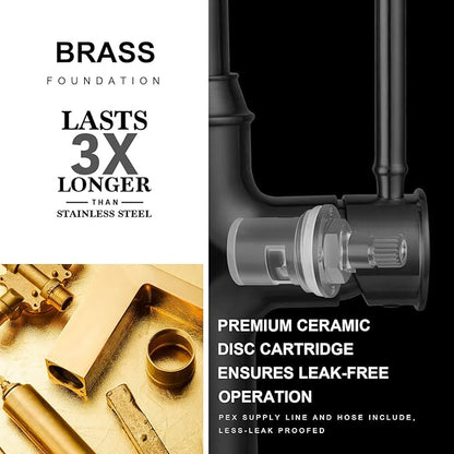 Lava Odoro Curtura Brushed Nickel Kitchen Faucet with Pull Down Sprayer, Brass Kitchen Sink Faucet Single Handle Pull-Down Kitchen Faucet for Sink 1 Hole and 3 Hole, Deck Plate Included, KF421-BN