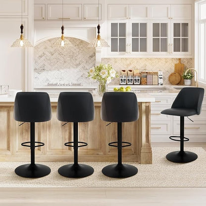 COLAMY Bar Stools Set of 1, Modern Swivel Bar Chairs, Adjustable PU Leather Upholstered Barstools Counter Height with Square Open Back for Bar, Kitchen Island, Dining Room, Black