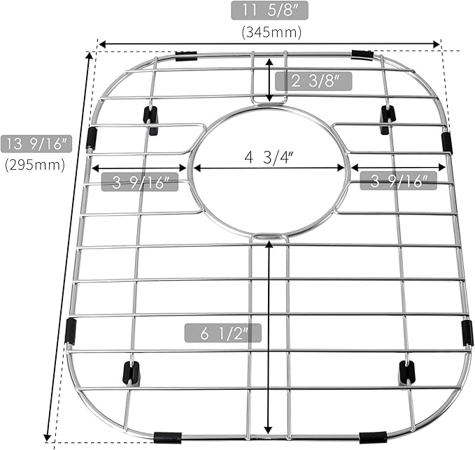 Kitchen Sink Grid and Stainless Steel Sink Protectors, Sinks Bottom Grid, Sinks Mats and Sink Racks for Bottom of Kitchen Sink, 11 5/8'' x 13 9/16'' with Rear Drain for Double Bowl