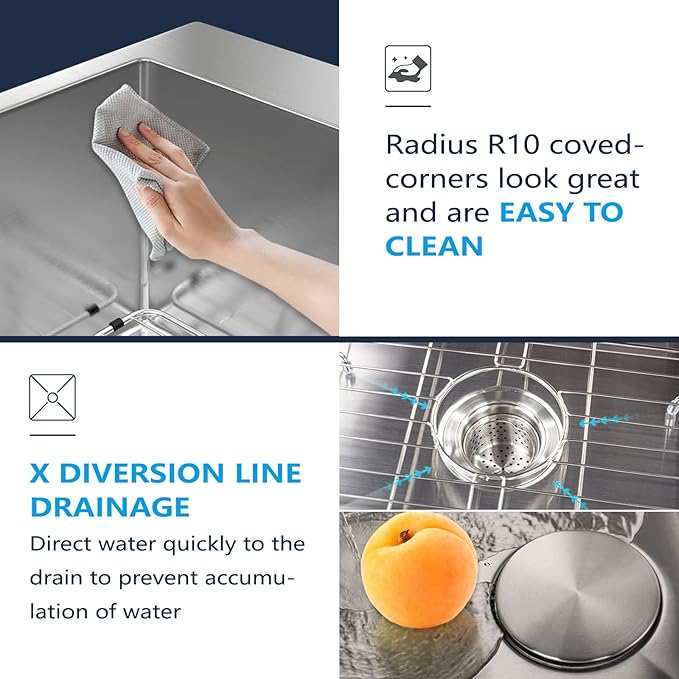 Kitchen Sink 30 x 22 Inch Drop-In Top Mount 16 Gauge Deep R10 Single Bowl 2-Hole Stainless Steel Kitchen Sink and Accessories (Pack of 4)