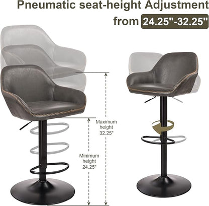 Glitzhome 3-Piece Pub Table and Chairs, Square Bar Height Adjustable Swivel PU Leather Bar Stools Set of 2, Rustic Dining Room Tables for Kitchen Island Bistro Office Living Room Small Space
