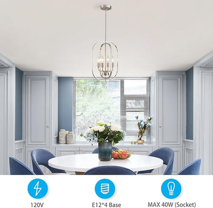 XINGQI 12.2" Modern Brushed Nickel Chandelier Farmhouse 4-Light for Dining Room Small Geometric Adjustable Rustic Pendant Lighting Fixture for Entryway Living Room Kitchen Foyer