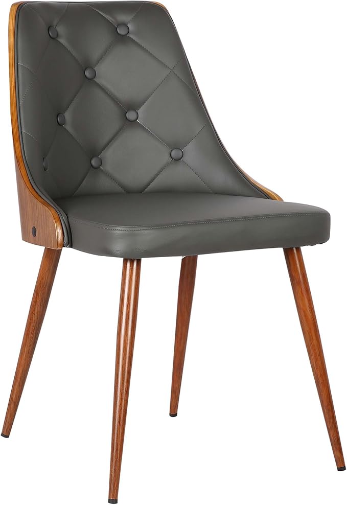 Armen Living Lily Dining Chair in Grey Faux Leather and Walnut Wood Finish 20 x 31 x 23