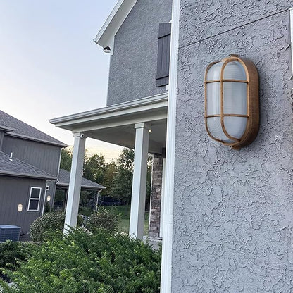 2-Pack Outdoor Oval Wall Lights, 8.3"Nautical Bulkhead Sconce, Flush Mount for Wall or Ceiling, Aluminum with Frosted Glass, Vandal Resistant Security Light E26 Base, Waterproof Garage, Terrace, Sauna