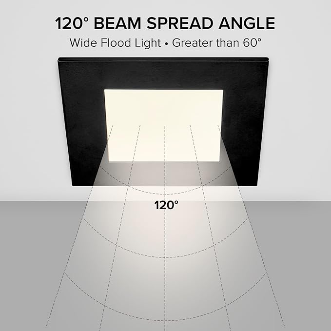 Maxxima 4 in. 2 Hour Fire Rated Ultra Thin Square Black LED Downlight, Slim Recessed Canless Light, IC Rated, 800 Lumens, 5 Color Temperature Selectable 2700K/3000K/3500K/4000K/5000K, Dimmable