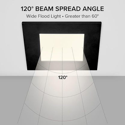 Maxxima 4 in. 2 Hour Fire Rated Ultra Thin Square Black LED Downlight, Slim Recessed Canless Light, IC Rated, 800 Lumens, 5 Color Temperature Selectable 2700K/3000K/3500K/4000K/5000K, Dimmable