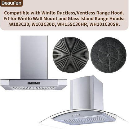 2 Set WRHF005S2 Charcoal Filters Replacement for Winflo 30 Inch Convertible Stainless Steel Glass Island Wall Mount Range Hood W103C30, WH152C36D, W101C30, WH155C30HR