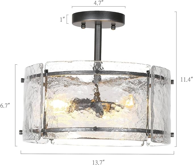KSANA Semi Flush Mount Ceiling Light, 3 Light Rust Close to Ceiling Lights with Textured Glass Farmhouse Ceiling Light Fixtures for Foyer Entryway Bedroom Kitchen