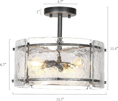KSANA Semi Flush Mount Ceiling Light, 3 Light Rust Close to Ceiling Lights with Textured Glass Farmhouse Ceiling Light Fixtures for Foyer Entryway Bedroom Kitchen