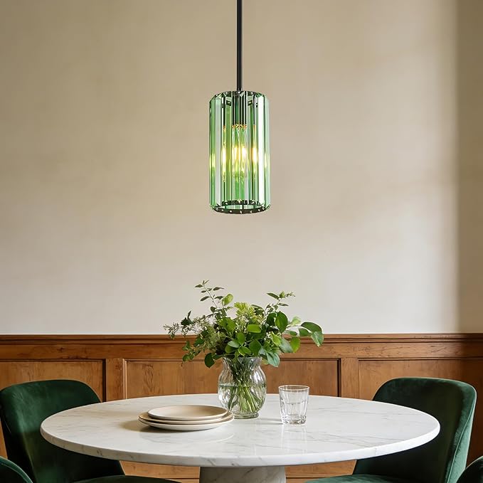 Modern Crystal Pendant Light Mini Light Green Chandeliers Adjustable Pendant Lights Fixture for Kitchen Island Dinning Room Corridor Bedroom(Light Green 1-Pack)