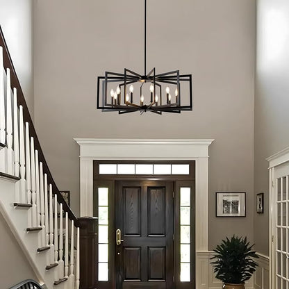 Black Chandelier for Dining Room, 12-Light Kitchen Chandelier Light Fixture Modern Metal Industrial Large Chandeliers for Farmhouse Entryway Living Room (E12 Bulbs Not Included)