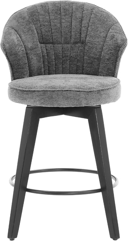 Wing Back Swivel Bar Stools Set of 2 25" Counter Height Adjustable Stools with Solid Wood Legs Chenille Upholstery, Leveling Feet for Kitchen Island, Home Pub or Dining Room, Dark Grey