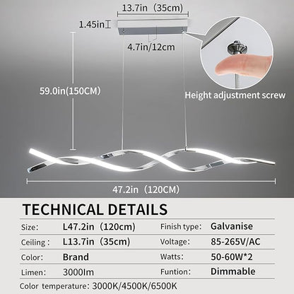 Modern Ceiling Chandelier Light, Acrylic Anti Flicker Pendant Lamp with Remote Control Dimmable 3 Color Mode & Brightness (Warm Cool Neutral Light) for Kitchen Bar