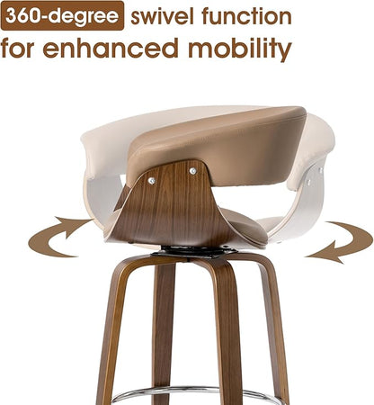 Glitzhome Bar Table and Chairs, Brown PU Leather Adjustable Swivel Bar Stools Set of 2, Square Black Cocktail Pub Table for Kitchen Island Bistro Office Living Room Dining Room Small Space