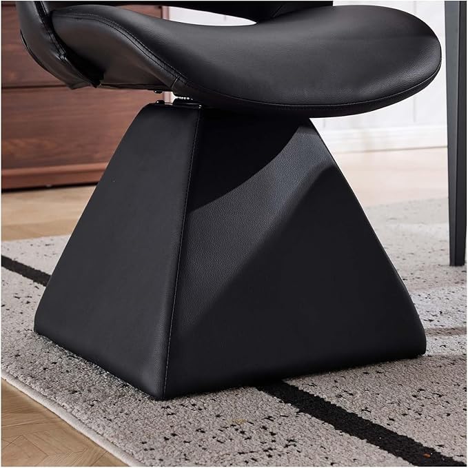 360° Swivel Dining Chair with Curved High Backrest, Comfy Faux Leather Kitchen Chair with Solid Wood Frame, Upholstered Seat for Kitchen Island Desk Living Room(Black)