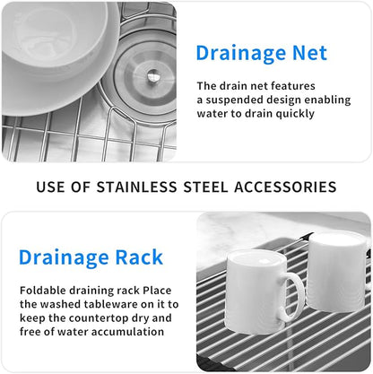 PEPO 23 Inch Undermount Kitchen Sink 23x18 16 Gauge Stainless Steel Single Bowl Small Bar Sink with Drain and Bottom Grid