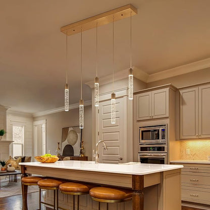 Modern Pendant Lights Kitchen Island,Brushed Nickel Crystal Chandelier Lights, Switch 3000-4000-6000K Dimmable Kitchen Pendant Lighting for Kitchen Island, Dining Room, Bar Counter
