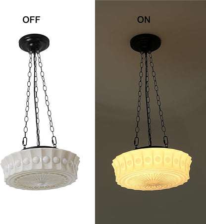 Milk Glass Pendant Light, 14" Mid Century Modern Schoolhouse Hanging Ceiling Light Fixture, Vintage Chandelier for Bedroom, Dining Room,Hallway,Kitchen Island, 4*G9 Dimmable Bulbs Included, 3000K