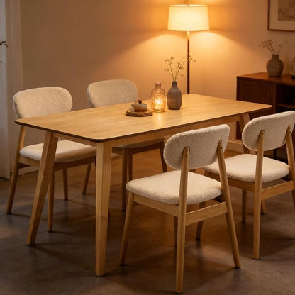 5-piece Dining Table Set for 4 with Chairs, Space Saving Farmhouse Kitchen Table & 4 Upholstered Chairs with Rubber Wood Frame, Mid-Century Modern Dining Room Set (Beige)