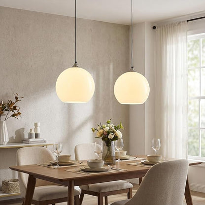 Milky Luster Glass Pendant Lights Kitchen Island Globe Pendant Light Fixtures Modern Pendant Lighting for Bedroom Living Dining Room Light Fixture (9.84 in, 1 Pack)