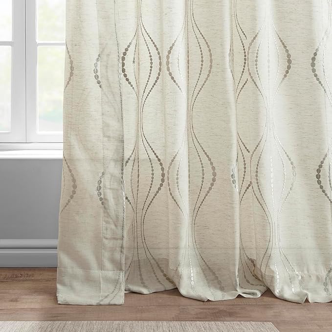 HPD Half Price Drapes Embroidered Linen Sheer Curtains for Living Room 50 X 108 (1 Panel), Rod Pocket Window Curtains for Bedroom, Suez Natural