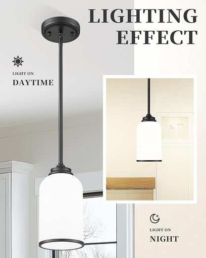 LIROUVET 2 Pack Pendant Lights Kitchen Island, Modern Pendant Lights, Black Hanging Lamp with Milk Glass, Industrial Pendant Light Fixtures for Dining Room PL02 MGBK-2PK