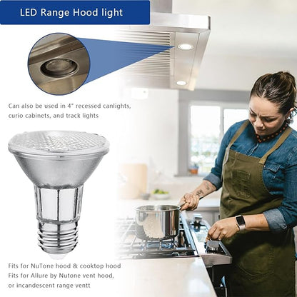 PAR20 7W LED Range Hood Light,E26 120V Dimmable Warm White 595lm, Waterproof IP65, Replacement 50W Halogen Cup. Spot Bulbs for Kitchen Appliances, Track Lighting, Outdoor Landscaping 2 Pack