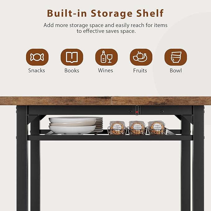 MapleGrace Dining Table Set for 4, Extendable Kitchen Table with 4 PU Leather Upholstered Dining Room Chairs, Wood Kitchen Table Set with Built-in Storage Rack for Dining & Small Spaces, Rustic Brown