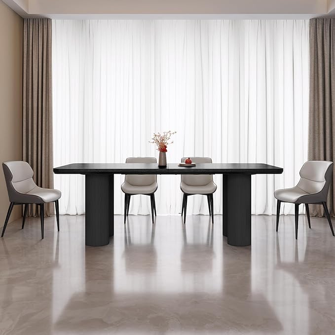 Miuuod 79" Extra Large Kitchen & Dining Table Set,Dining Room Table Set for Big Family, 1 Console Desk with 6 Chairs,Centre Table with Upholstered PU Chairs,Home Furniture Rectangular Modern, Black