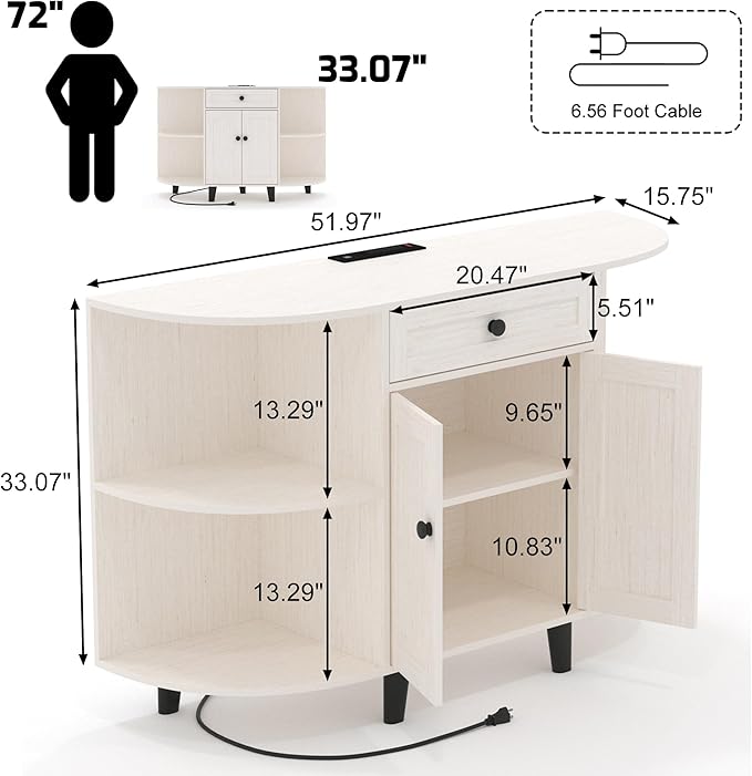 Sideboard Buffet Cabinet with Power Outlet,Freestanding Kitchen Cabinet with Storage,Accent Coffee Bar with Doors(White)