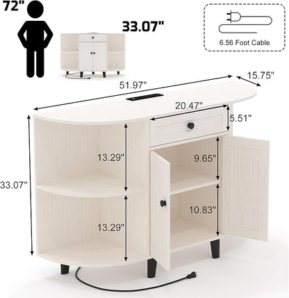Sideboard Buffet Cabinet with Power Outlet,Freestanding Kitchen Cabinet with Storage,Accent Coffee Bar with Doors(White)