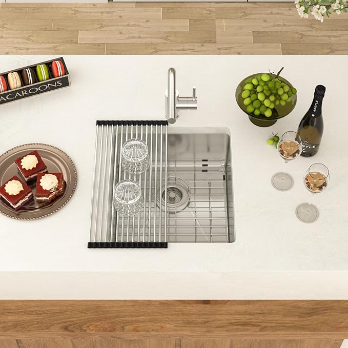 17 Undermount Kitchen Sink 17"x19"x8" Single Bowl 16 Gauge Stainless Steel Under Counter Single Bowl Kitchen Sinks Basin with Drain Strainer