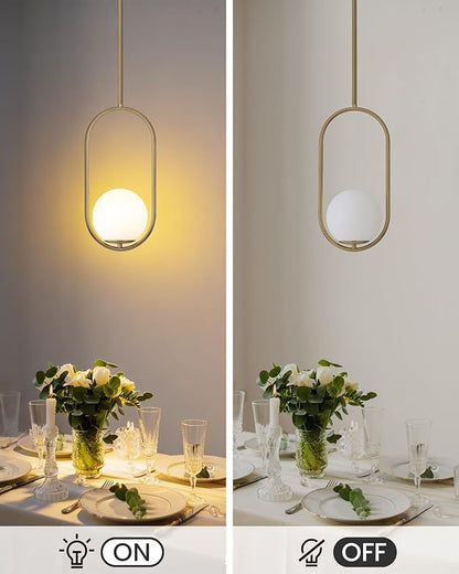 Yunnix Pendant Lights Kitchen Island, Pendant Light Fixtures, 2 Pack Modern Champagne Bronze Globe Glass Pendant Lighting, Mid Century Chandelier One Light for Bathroom Bedroom Dining Room