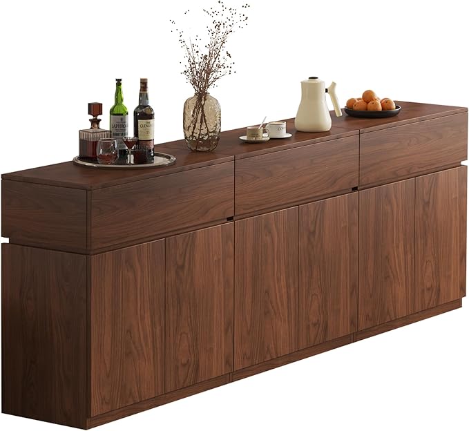 94.5" Buffet Cabinet with Drawers & Door, Console Table, Set of 3 Modular Stackable Sideboard Coffee Bar Cabinet with Adjustable Shelves, Matte Walnut Storage Accent Credenza for Living Room