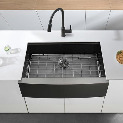 33 Black Farmhouse Sink Unsermount, Dorzom 33x22x10 Inches Farmhouse Kitchen Sink Black Stainless Steel Apron Front Sink with Workstation Ledge Under Mount 16 Gauge Single Bowl Kitchen Sink