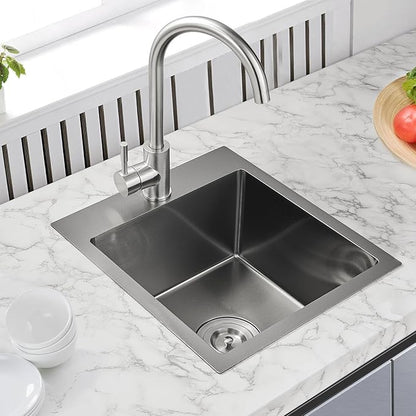 13 × 15 inch Drop in Bar Sink Black - Topmount Small Kitchen Sink Single Bowl, Handmade T-304 Stainless Steel Overmount Kitchen Bar Sinks with Basket Strainer