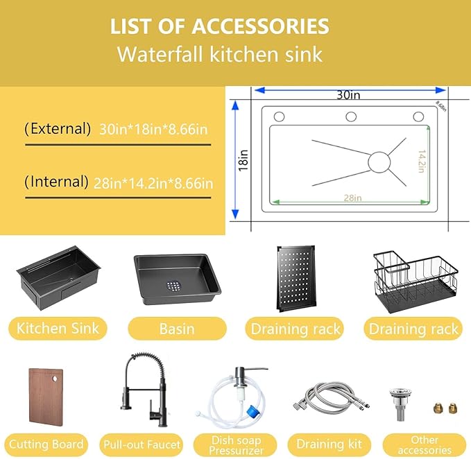 30x18 Black Drop-in Kitchen Sink: Deep Single Bowl Stainless Steel Workstation with Faucet & Accessories Combo for Family Kitchen—Scratch Resistant & Noise Reducing